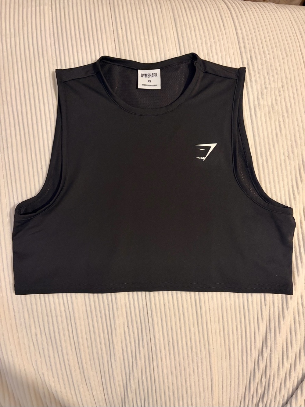 Gymshark Black Cropped Muscle Tank with White Logo